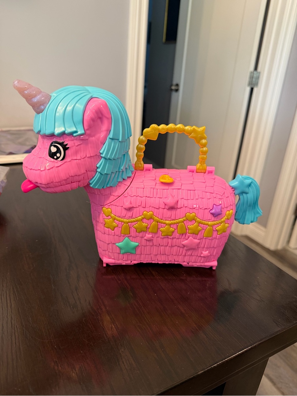 Polly Pocket Pink Unicorn Carry Case Playset with Blue Mane and Tail